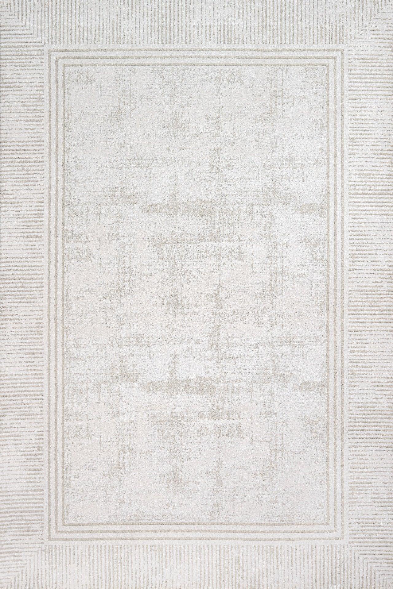 Bej Krem Bordürlü Minimalist Halı - Yıkanabilir - Kaymaz Taban - Pati Dostu