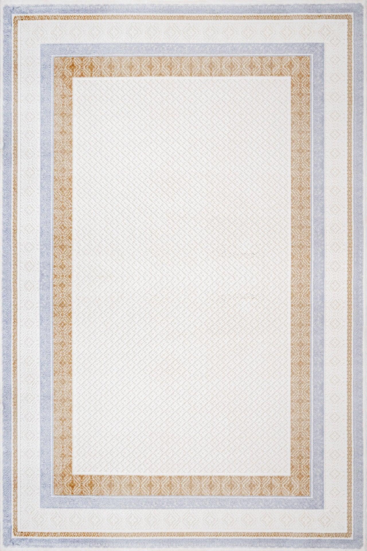 Bej Bordürlü Modern Halı - Yıkanabilir - Kaymaz Taban - Pati Dostu