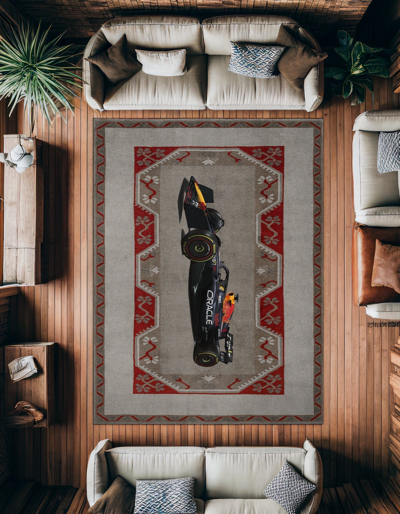 Modern Koyu Gri Geometrik Desenli Polyester Salon Halısı