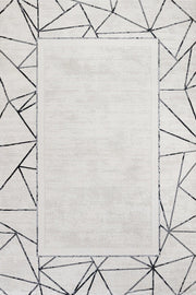 Antrasit Beyaz Geometrik Minimalist Halı - Yıkanabilir - Kaymaz Taban - Pati Dostu