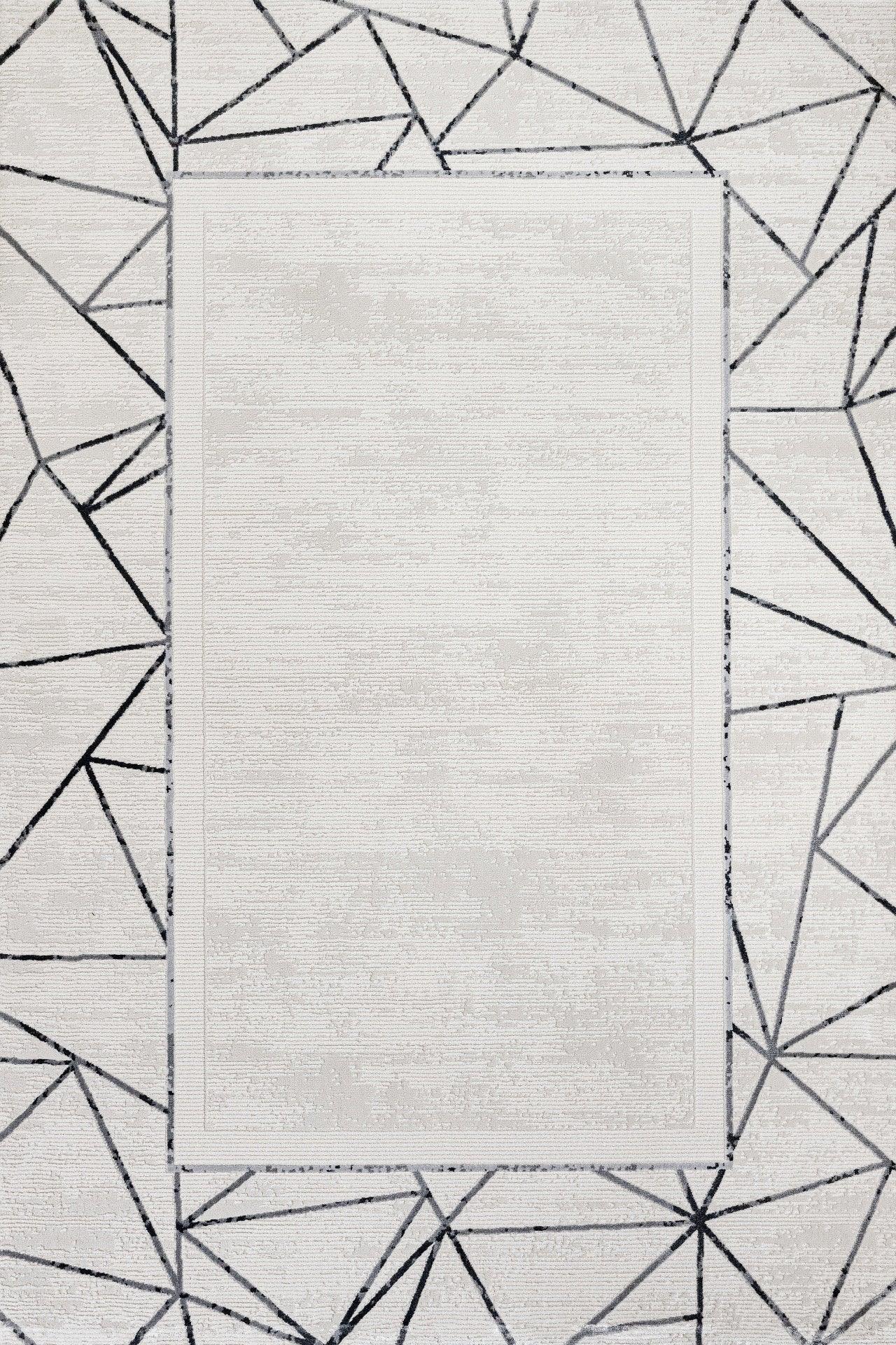 Antrasit Beyaz Geometrik Minimalist Halı - Yıkanabilir - Kaymaz Taban - Pati Dostu