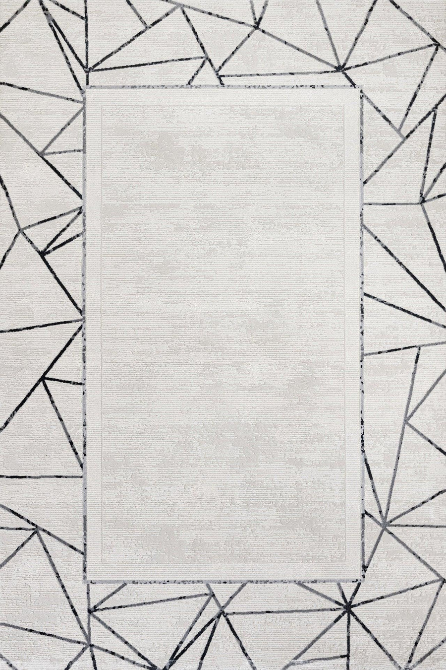 Antrasit Beyaz Geometrik Minimalist Halı - Yıkanabilir - Kaymaz Taban - Pati Dostu