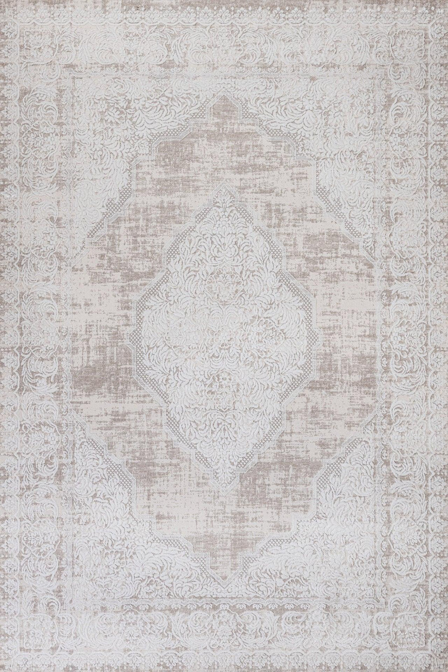 Bej Krem Eskitme Göbekli Halı - Yıkanabilir - Kaymaz Taban - Pati Dostu