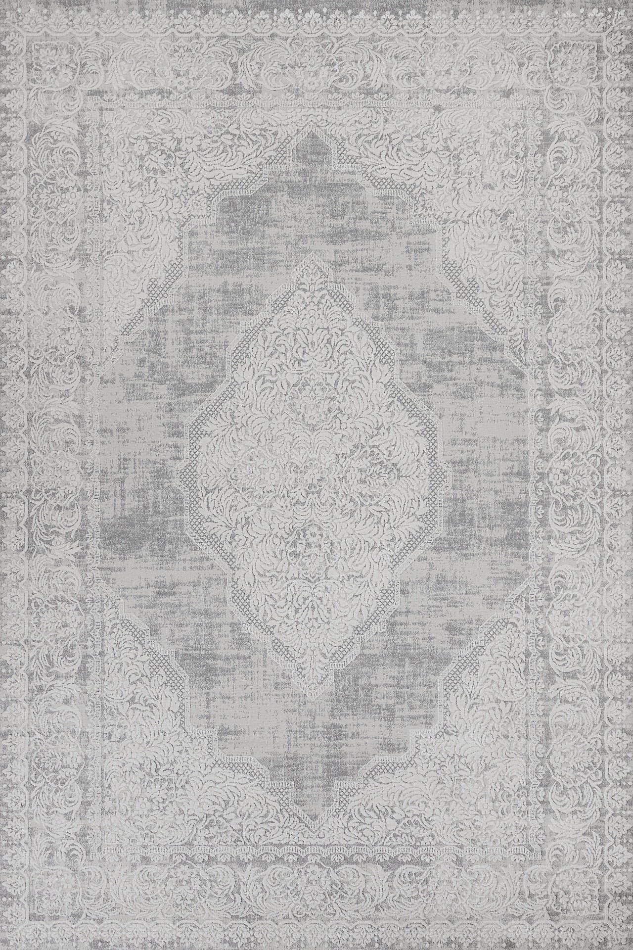 Antrasit Gri Desenli Eskitme Halı - Yıkanabilir - Kaymaz Taban - Pati Dostu