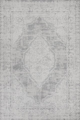 Gray Light Gray Distressed Medallion Living Room Rug - Cotton Digital Print