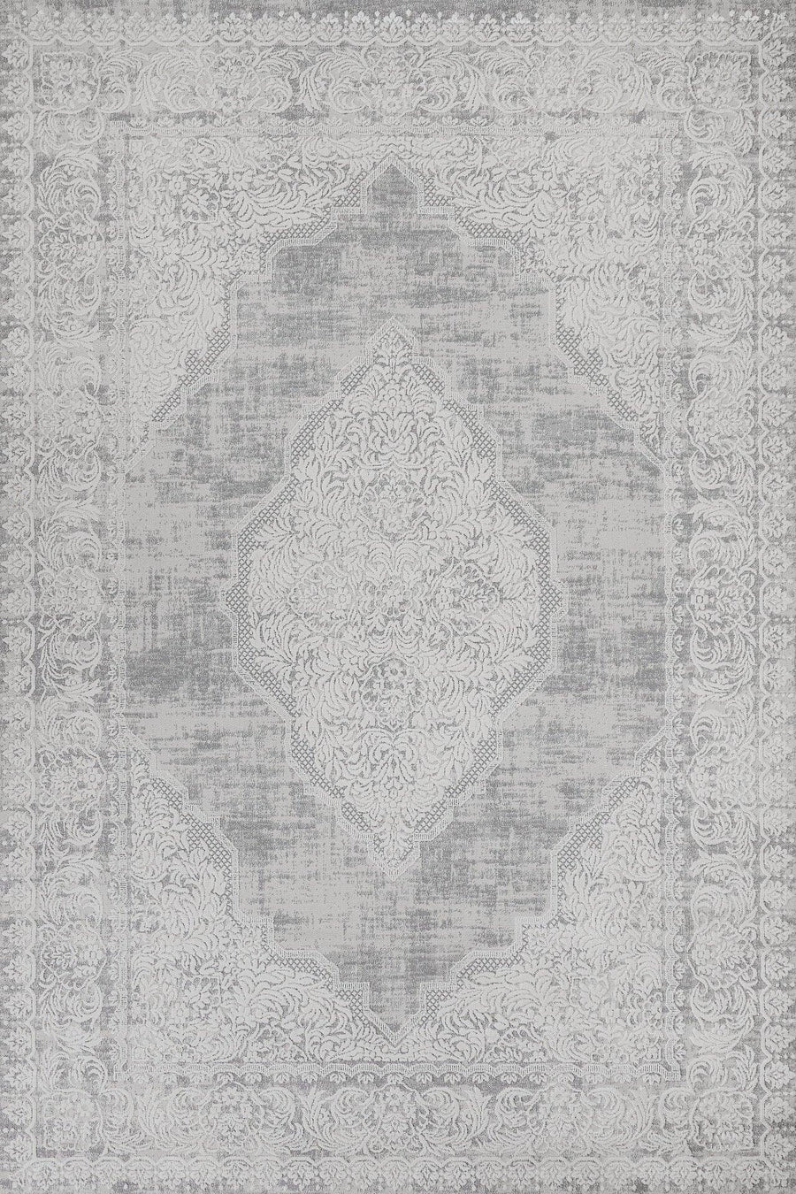 Antrasit Gri Desenli Eskitme Halı - Yıkanabilir - Kaymaz Taban - Pati Dostu