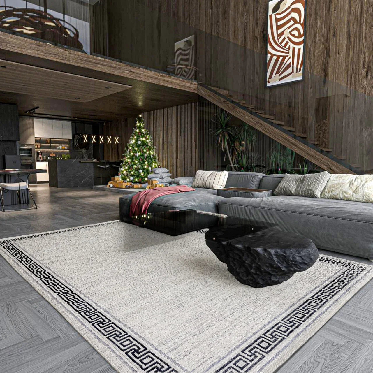 Bej Gold Mermer Desenli Minimalist Halı - Yıkanabilir - Kaymaz Taban - Pati Dostu