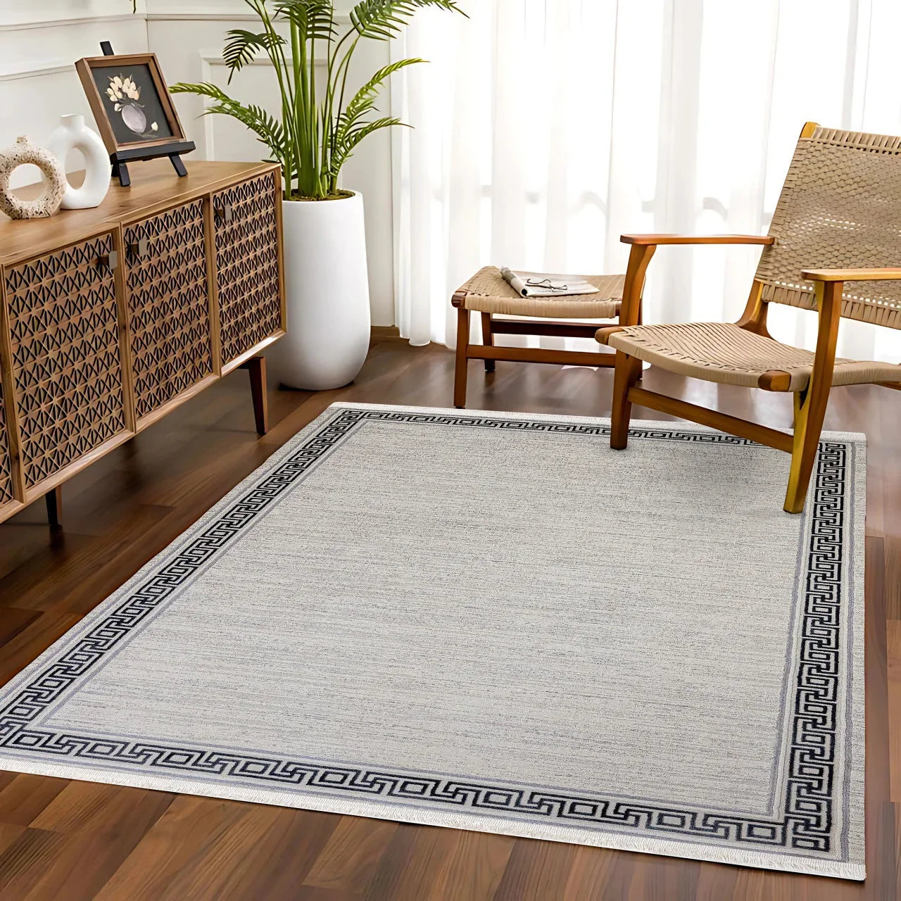 Bej Gold Mermer Desenli Minimalist Halı - Yıkanabilir - Kaymaz Taban - Pati Dostu