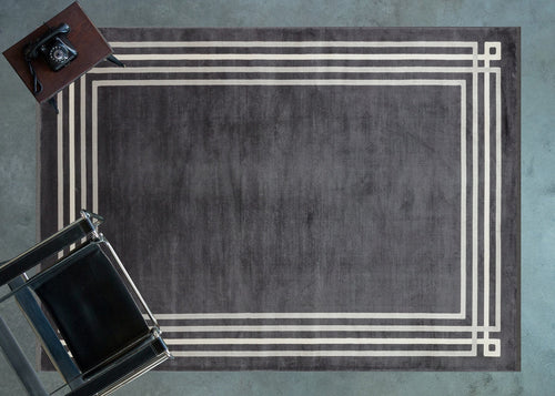 Antrasit Çerçeveli Modern Etnik Desenli Halı  | Makinada Yıkanabilir | Hav Toz Vermez | Leke Tutmayan | Kaymaz Taban | Dijital Makine Baskı | Salon Yolluk Mutfak Halısı