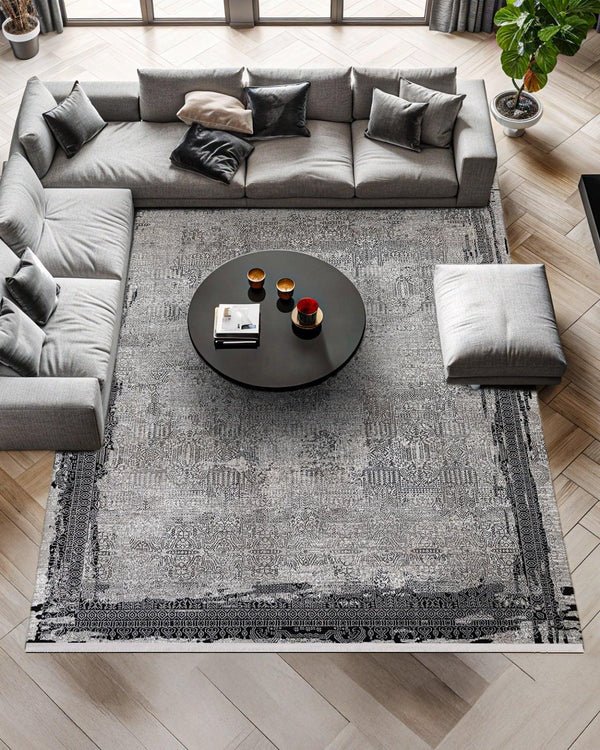 Antrasit Gri Bohem Dokulu Halı - Yıkanabilir - Kaymaz Taban - Pati Dostu