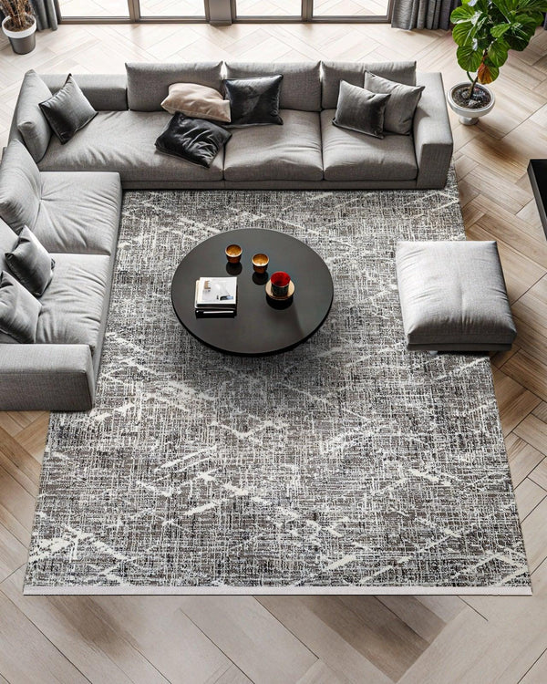 Antrasit Gri Dokulu Mermer Desenli Halı - Yıkanabilir - Kaymaz Taban - Pati Dostu