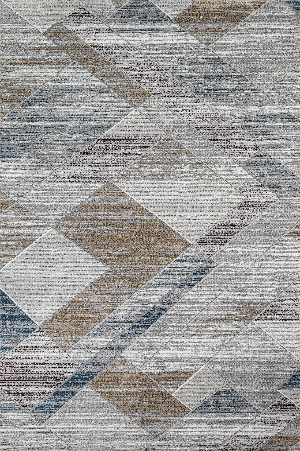 Antrasit Bej Blok Desenli Geometrik Halı - Yıkanabilir - Kaymaz Taban - Pati Dostu