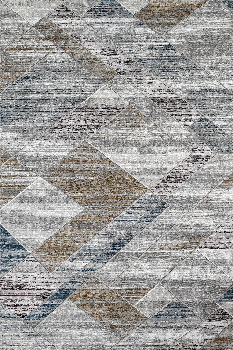 Antrasit Bej Blok Desenli Geometrik Halı - Yıkanabilir - Kaymaz Taban - Pati Dostu