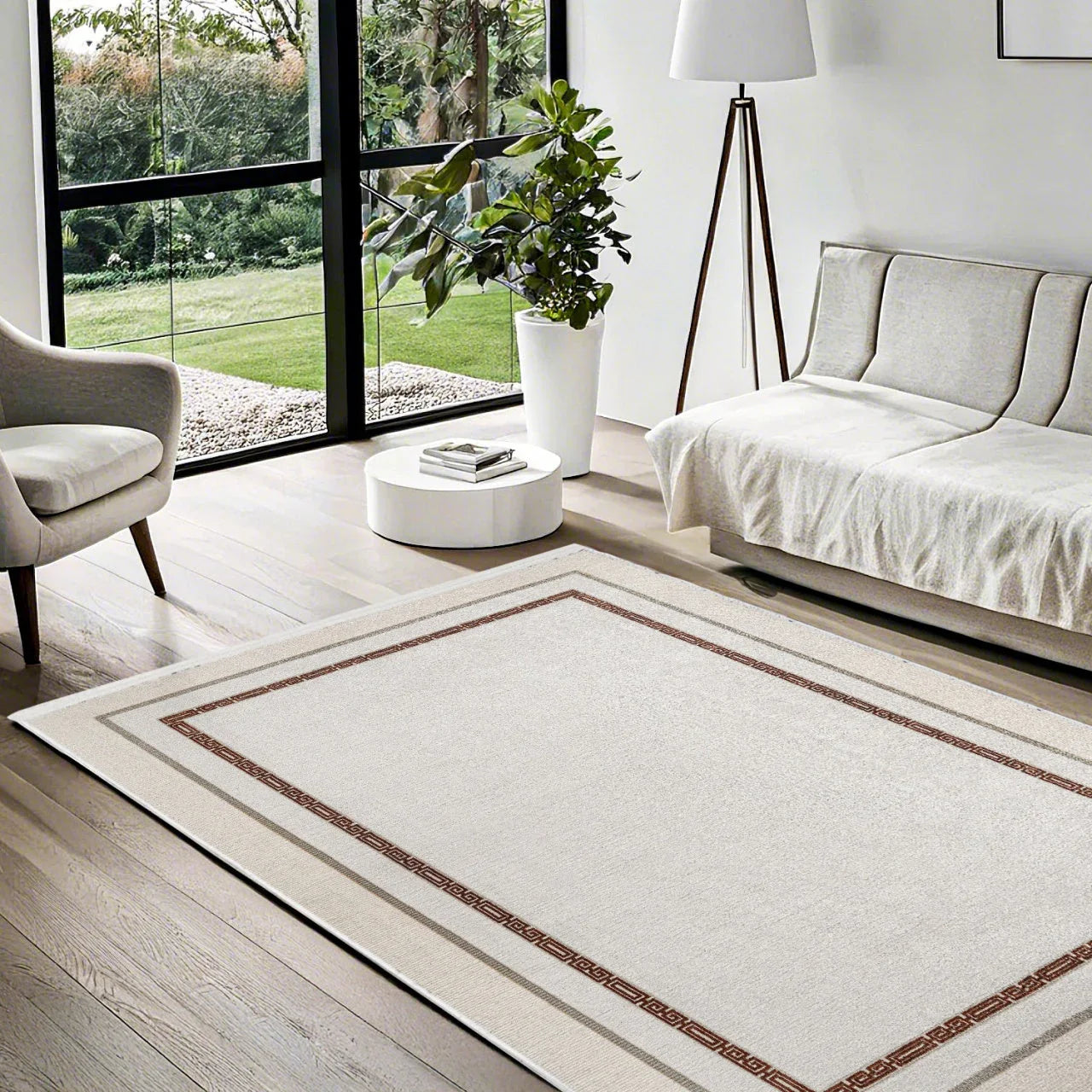 Bej Krem Minimalist Modern Halı - Yıkanabilir - Kaymaz Taban - Pati Dostu