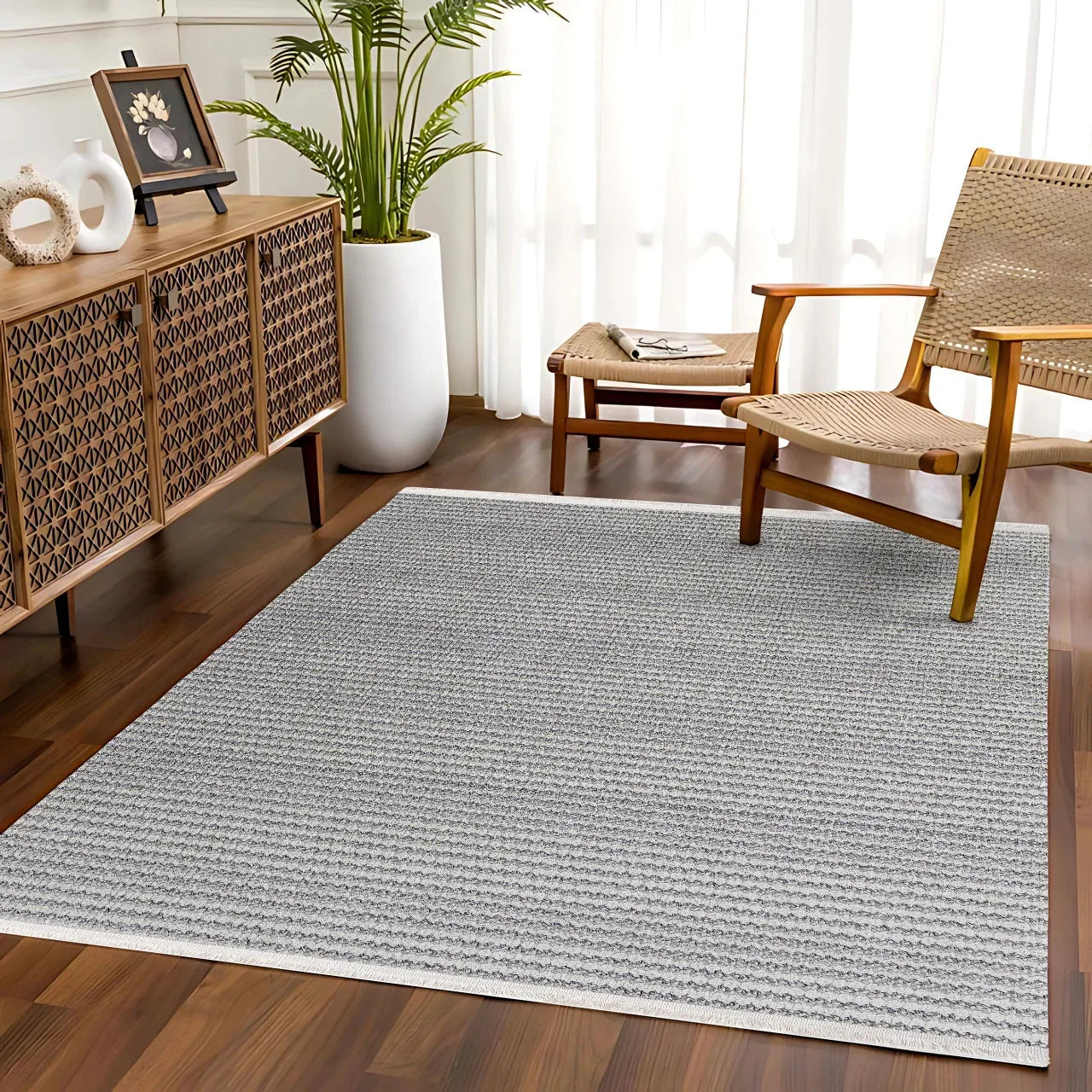 Antrasit Gri Minimalist Modern Halı - Yıkanabilir - Kaymaz Taban - Pati Dostu