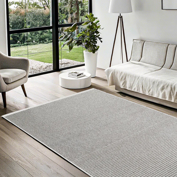 Beyaz Gri Minimalist Modern Halı - Yıkanabilir - Kaymaz Taban - Pati Dostu