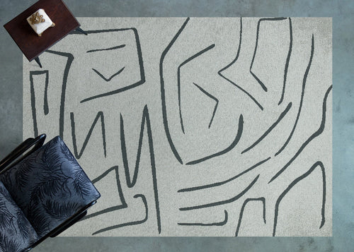 Gri Soyut Modern Etnik Desenli Halı  | Makinada Yıkanabilir | Hav Toz Vermez | Leke Tutmayan | Kaymaz Taban | Dijital Makine Baskı | Salon Yolluk Mutfak Halısı