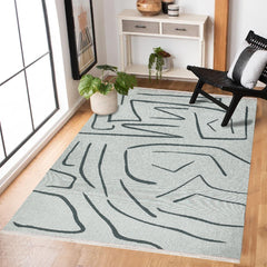 Gri Soyut Modern Etnik Desenli Halı  | Makinada Yıkanabilir | Hav Toz Vermez | Leke Tutmayan | Kaymaz Taban | Dijital Makine Baskı | Salon Yolluk Mutfak Halısı