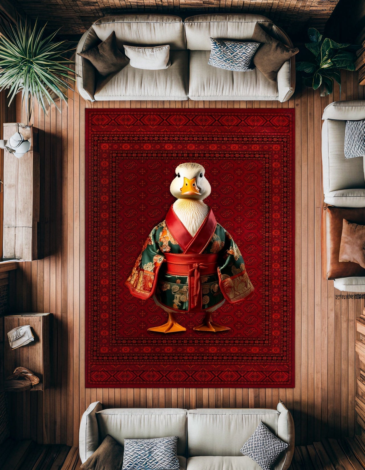 Kırmızı Bordo Klasik Salon Halısı Geometrik - Polyester