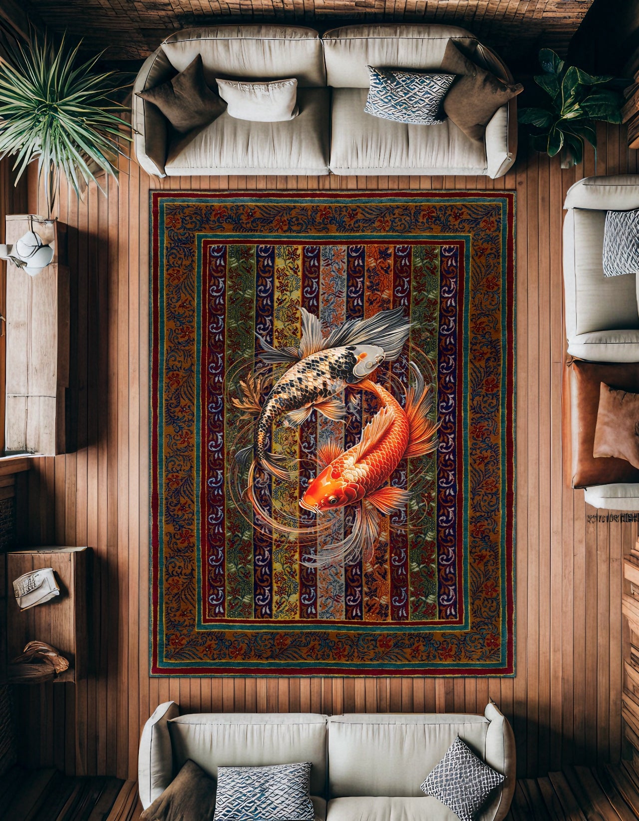 Acem Turuncu Desenli Polyester Salon Halısı