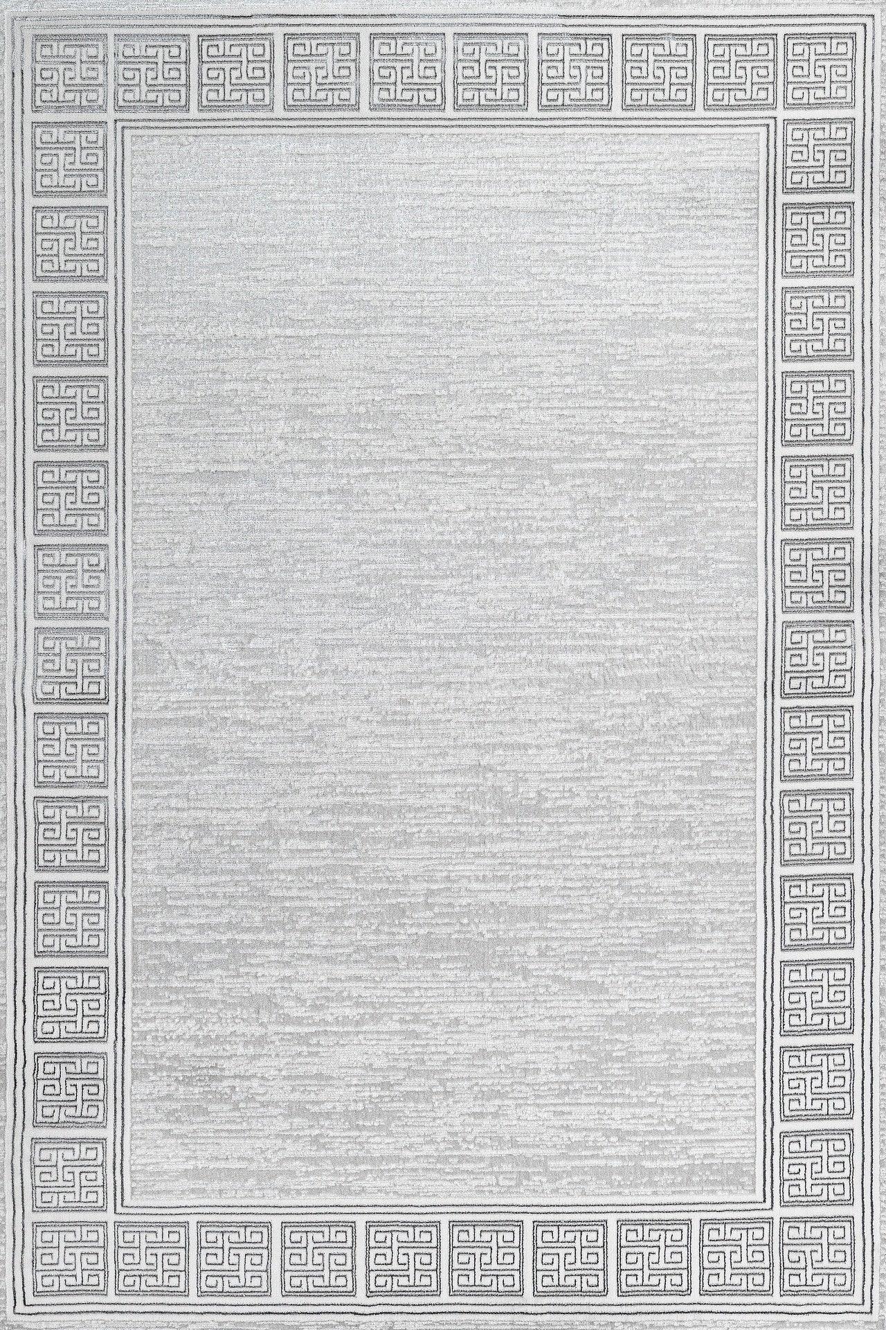 Beyaz Gri Bordürlü Minimalist Halı - Yıkanabilir - Kaymaz Taban - Pati Dostu