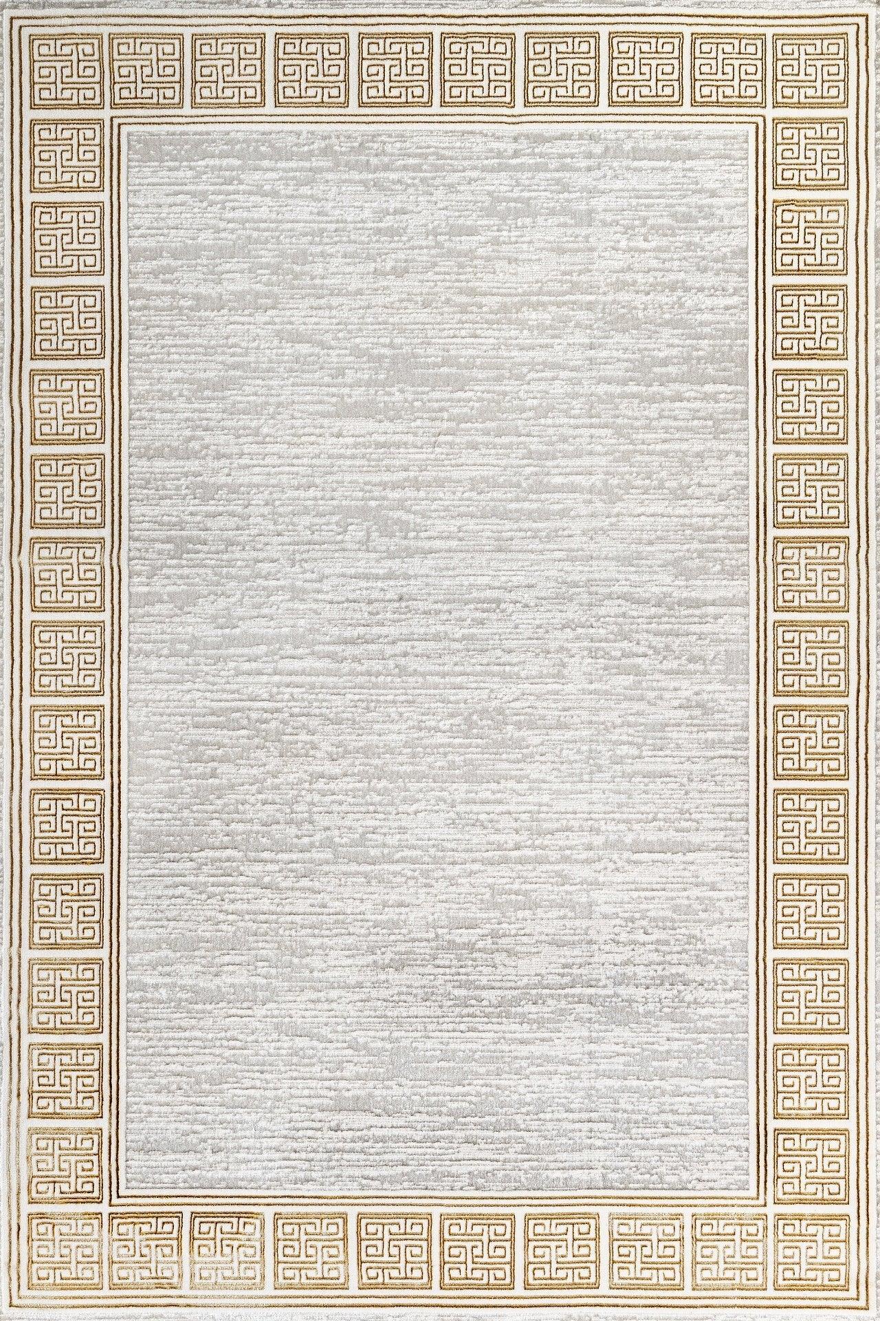 Beyaz Gold Bordürlü Minimalist Halı - Yıkanabilir - Kaymaz Taban - Pati Dostu
