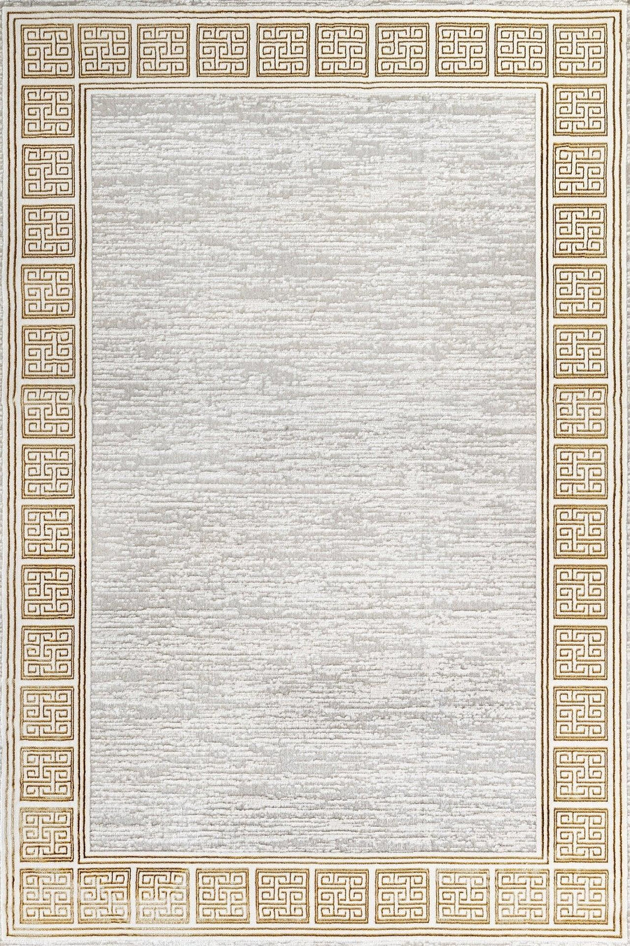 Beyaz Gold Bordürlü Minimalist Halı - Yıkanabilir - Kaymaz Taban - Pati Dostu