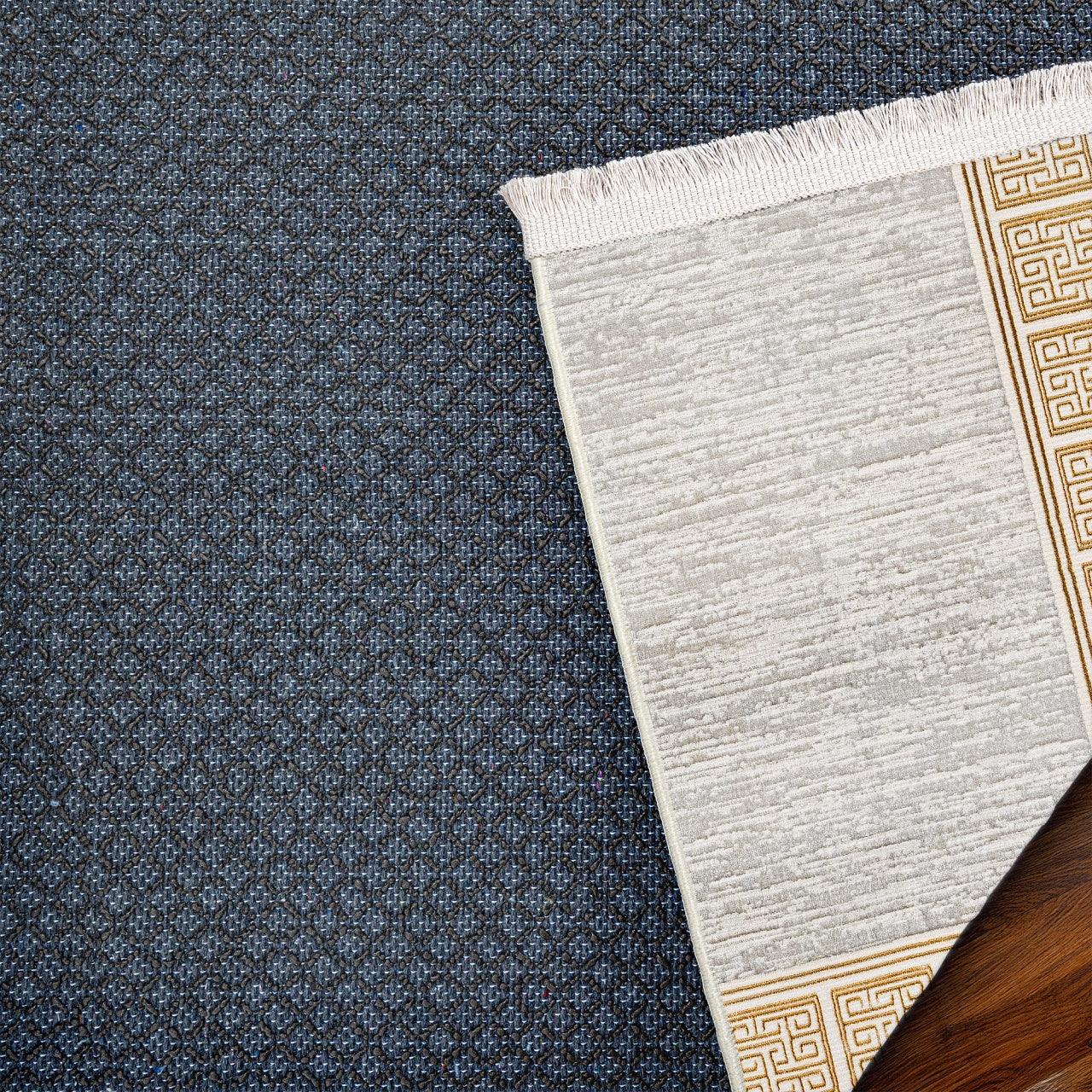 Beyaz Gold Bordürlü Minimalist Halı - Yıkanabilir - Kaymaz Taban - Pati Dostu