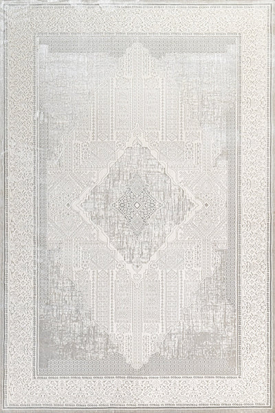 Beyaz Gri Eskitme Göbekli Halı | Yıkanabilir | Kaymaz Taban | Pati Dostu