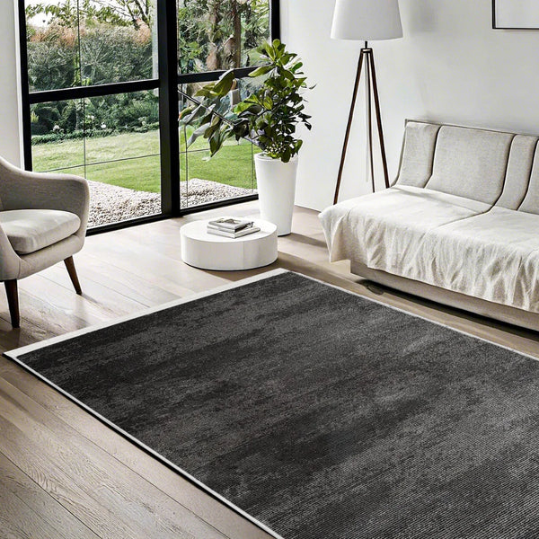 Antrasit Gri Dokulu Minimalist Halı - Yıkanabilir - Kaymaz Taban - Pati Dostu