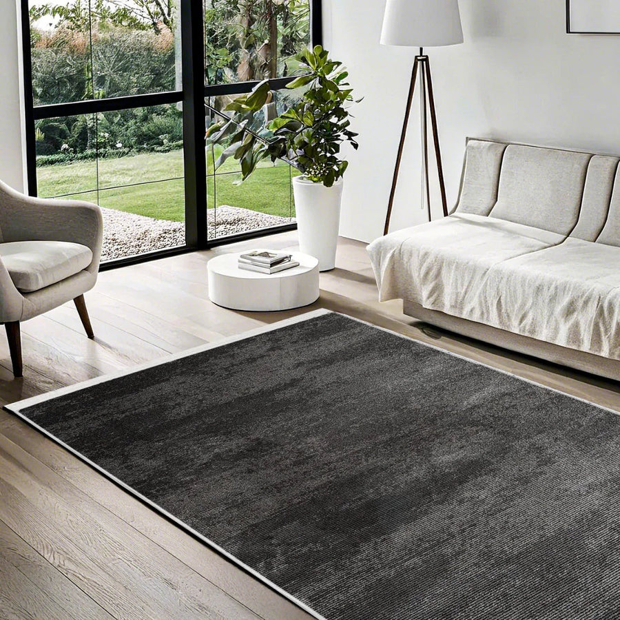 Soyut Desenli Antrasit Gri Modern Dijital Baskı Halı – Salon kullanımı