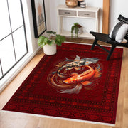 Koi Balığı Desenli Kaymaz Tabanlı Yıkanabilir Halı