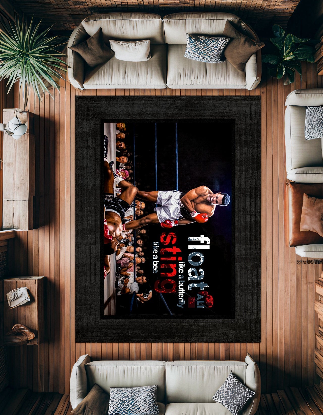 Siyah Beyaz Modern Salon Halısı Muhammed Ali - Polyester