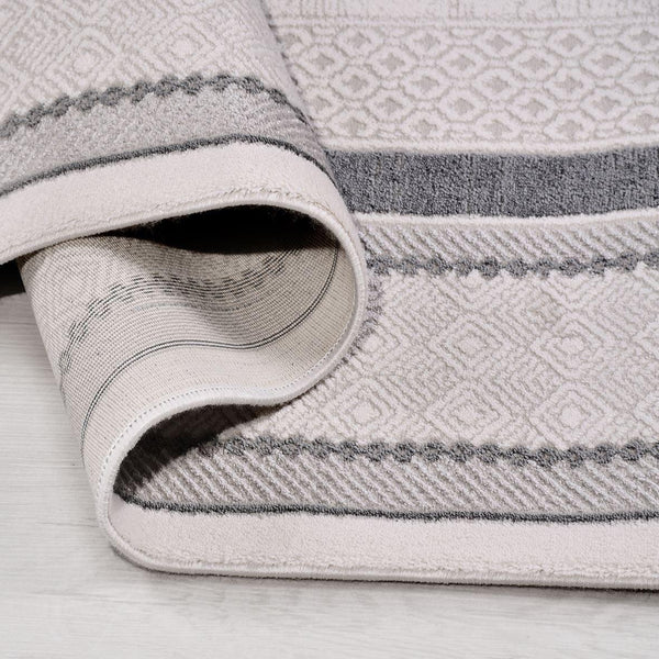 Krem Bordürlü Eskitme Triko Halı - Pati Dostu - Toz Vermez