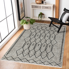 Gri Etnik Modern Etnik Desenli Halı  | Makinada Yıkanabilir | Hav Toz Vermez | Leke Tutmayan | Kaymaz Taban | Dijital Makine Baskı | Salon Yolluk Mutfak Halısı