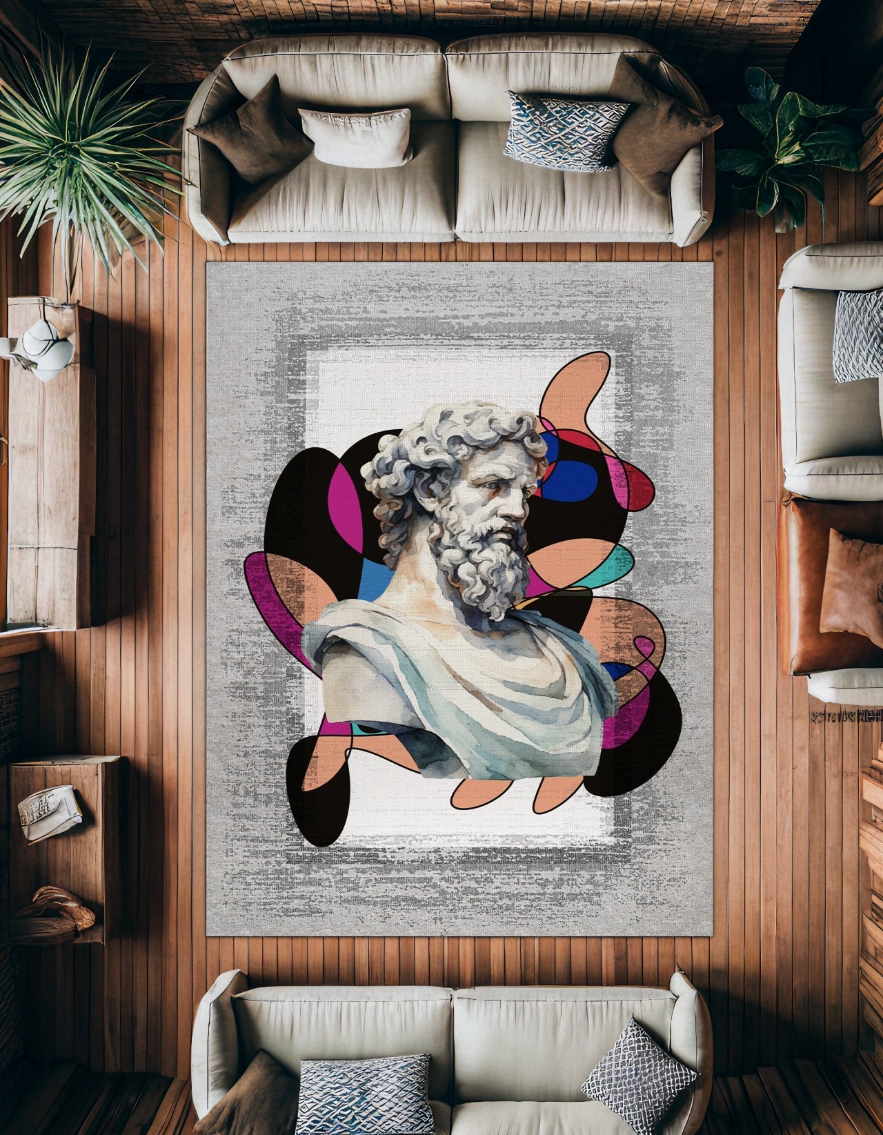 Gri Beyaz Modern Salon Halısı - Polyester