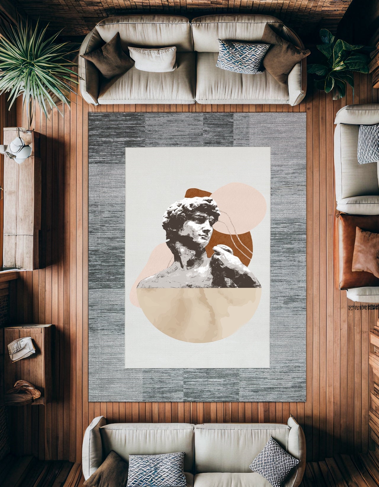 Açık Bej Krem Modern Salon Halısı - Polyester
