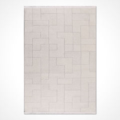 Krem Geometrik Polyester Makine Halısı