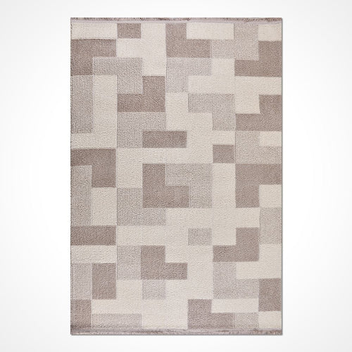 Bej Geometrik Polyester Makine Halısı