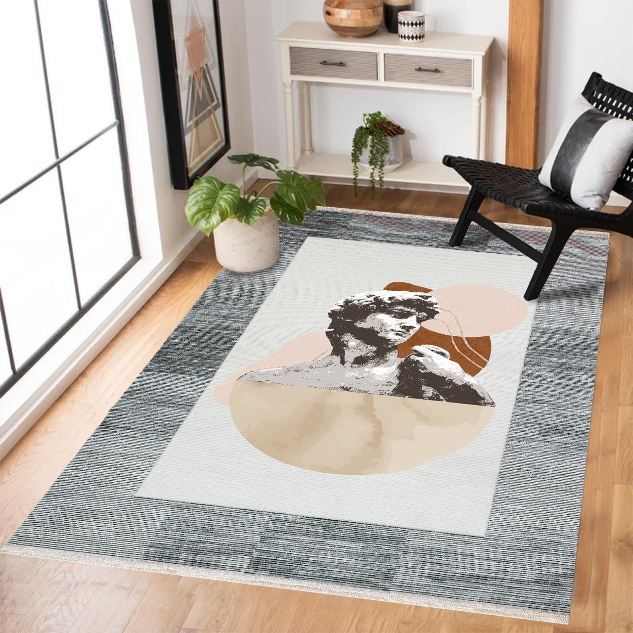 Açık Bej Krem Modern Salon Halısı - Polyester