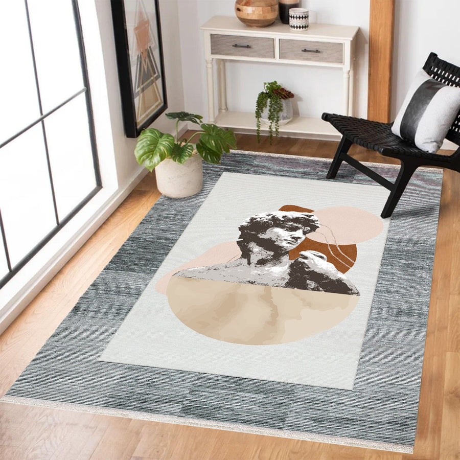 Modern Krem Terra Soyut Desenli Polyester Salon Halısı