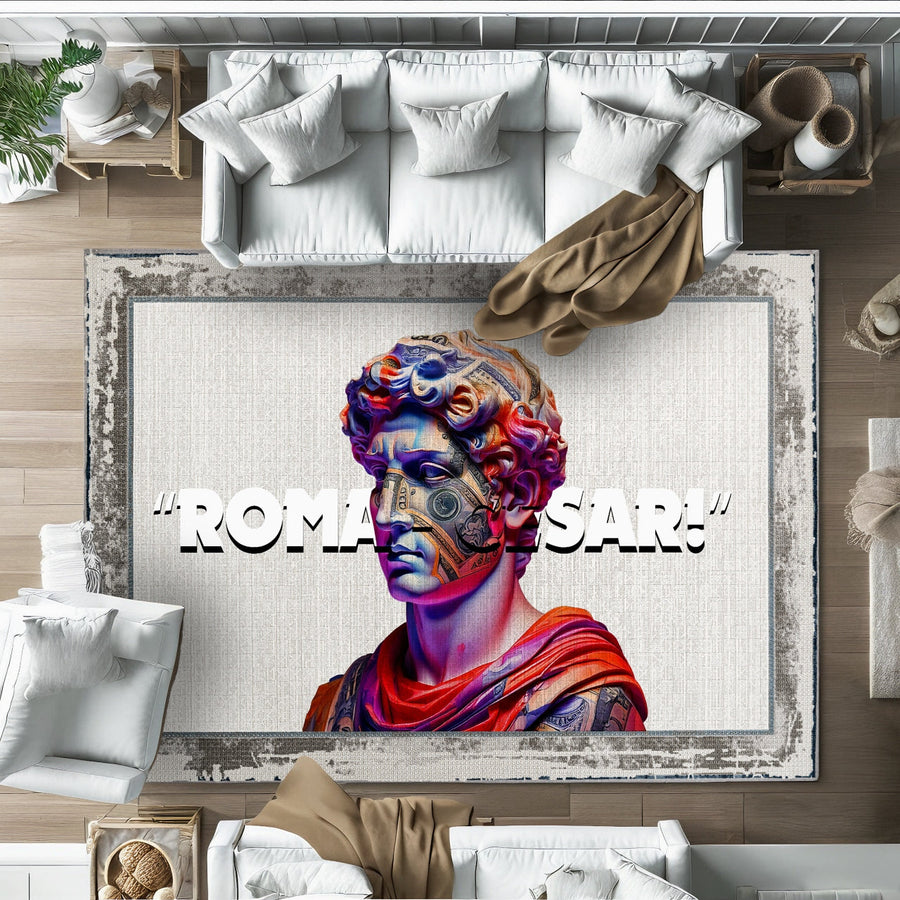 Modern Ekru Krem Soyut Desenli Polyester Salon Halısı