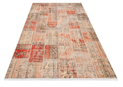 Mina Brezice Kahverengi Patchwork Pamuk ve Şönil Dijital Baskı Halı 120x120 Saçaklı