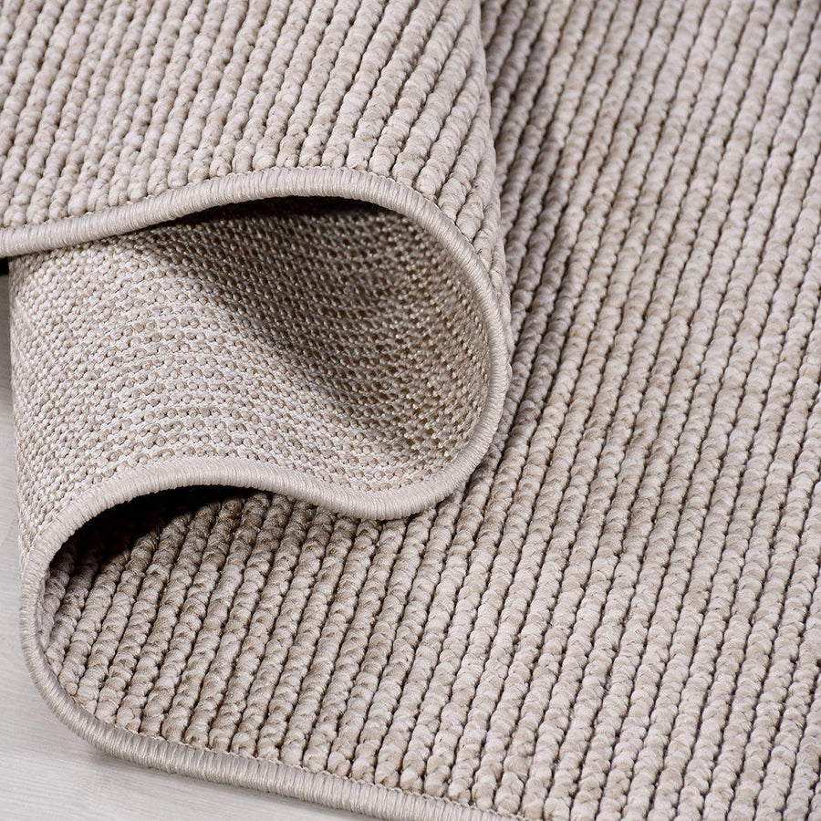 Beige and Cream Area Rug with Textured Stripes – in the hallway