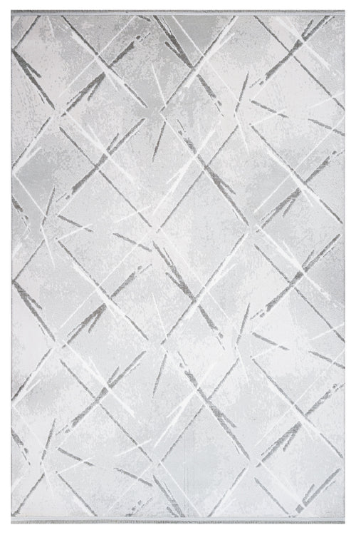 Mae Gray Geometric Acrylic Machine Rug