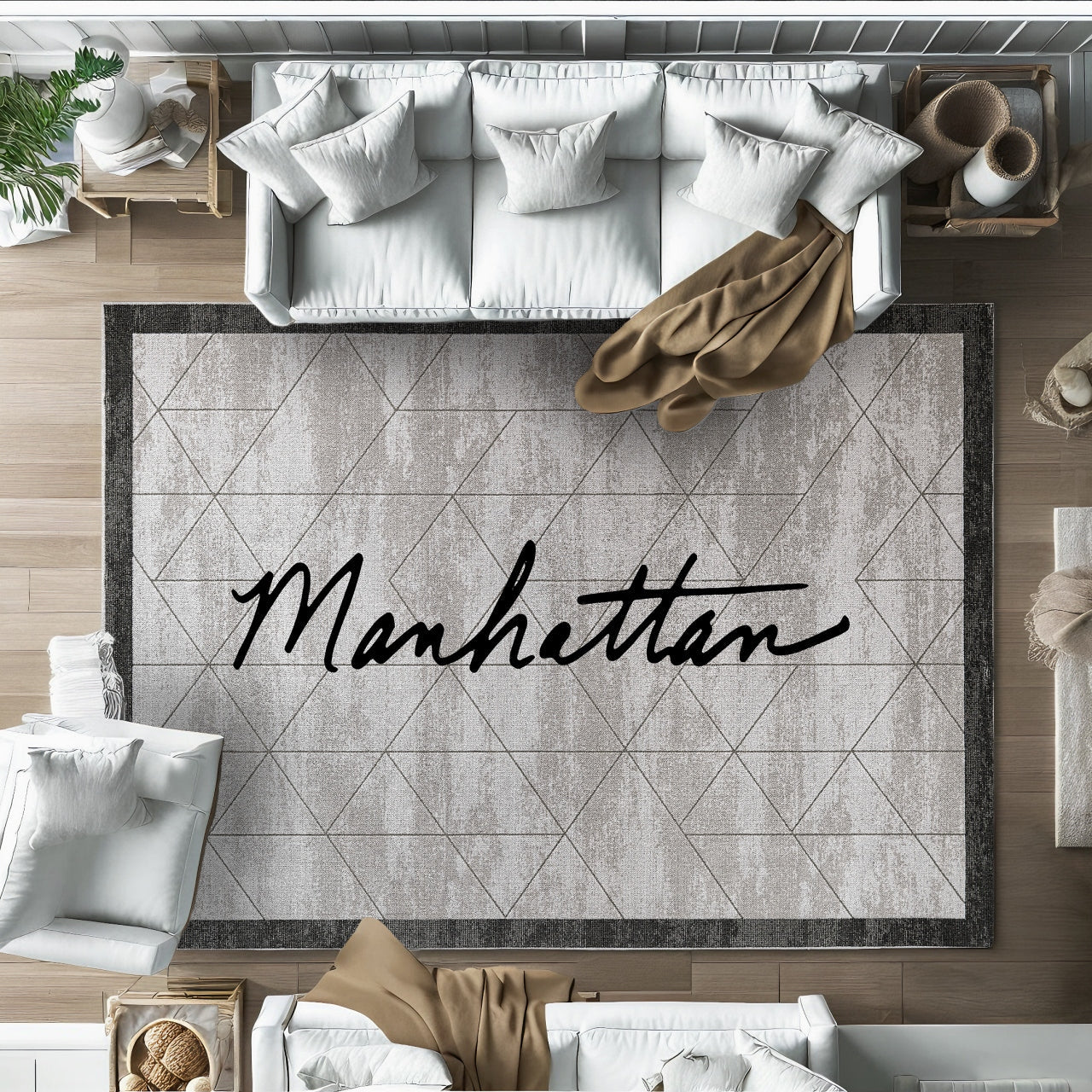 Açık Gri Koyu Gri Minimalist Geometrik Salon Halısı - Polyester