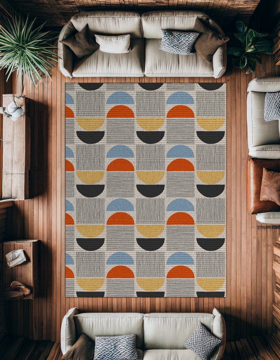 Bej Turuncu Modern Geometrik Salon Halısı – Koridor kullanımı