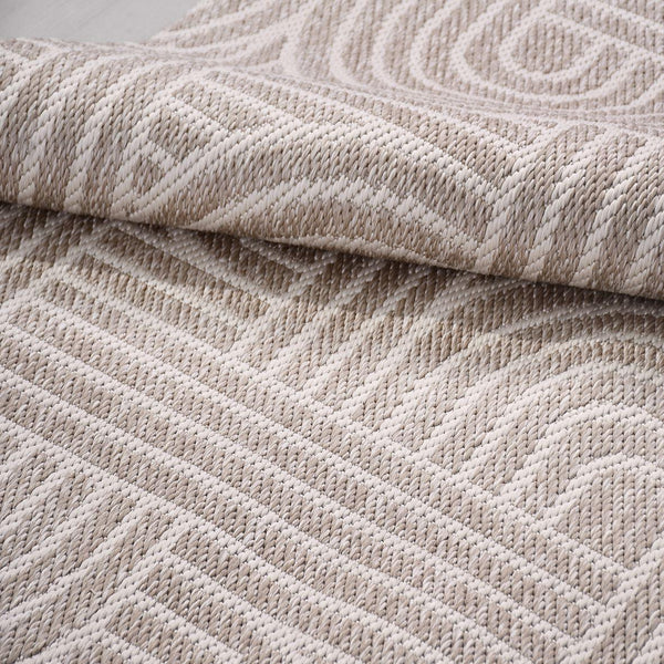 Bej Vizon Dokulu Geometrik Triko Halı - Pati Dostu - Toz Vermez