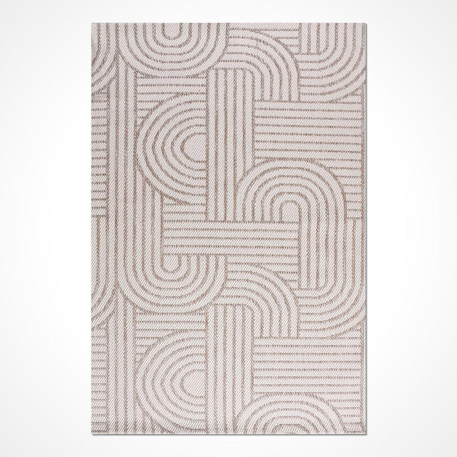 Bej Geometrik Minimalist Desenli Triko Halı - Pati Dostu - Toz Vermez