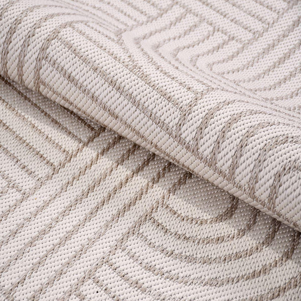 Bej Geometrik Minimalist Desenli Triko Halı - Pati Dostu - Toz Vermez